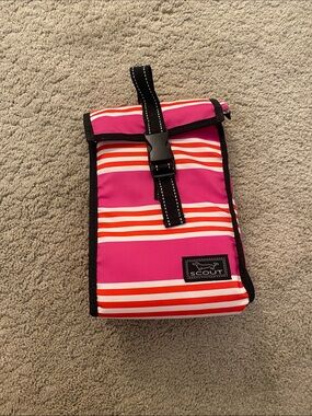 Scout Pink & Red Striped Lunch Tote with Black Trim